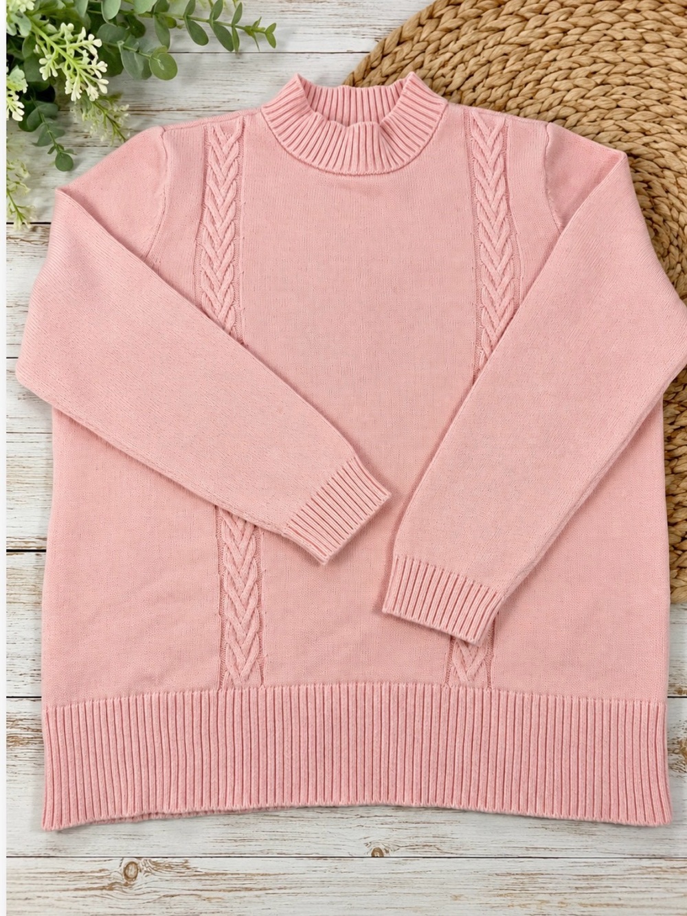 Karen Scott Cable Knit Crewneck Sweater in Pink XXL